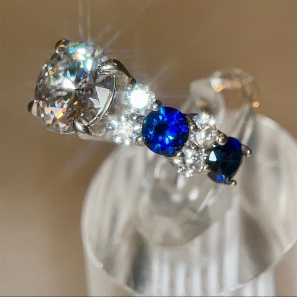 3ct+ Moissanite & Sapphire Ring - Picture 4 of 17